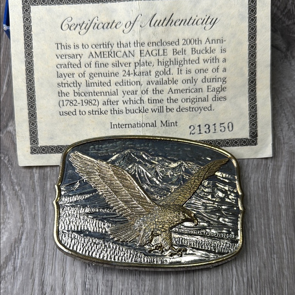 International meant belt, buckle, Gold and Silver plate Eagle Belt